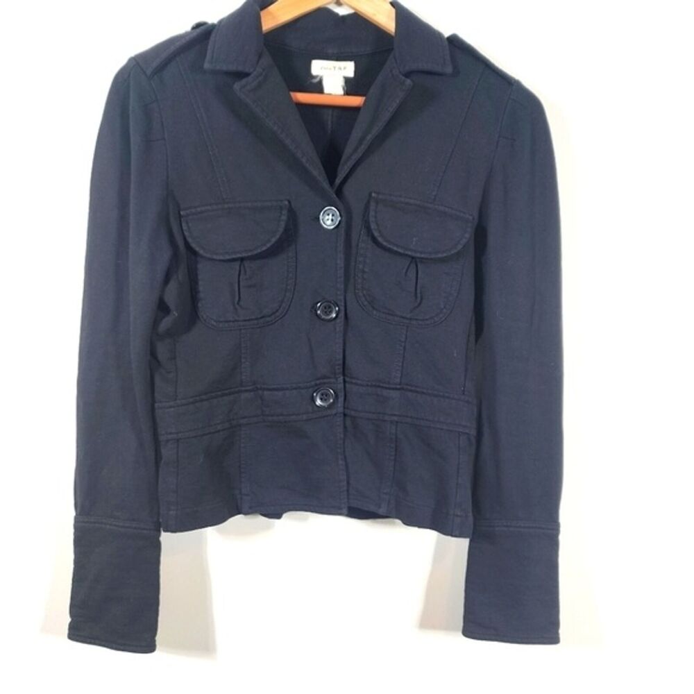 Zara TRF Black Button Up Cotton Blend Blazer Jacket